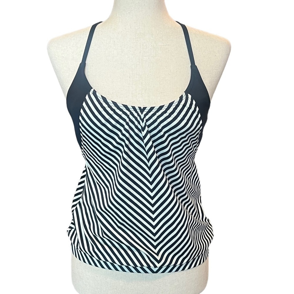 Athleta Slash Stripe Blousy Tankini Top Sz 32‎ B / C Black and White